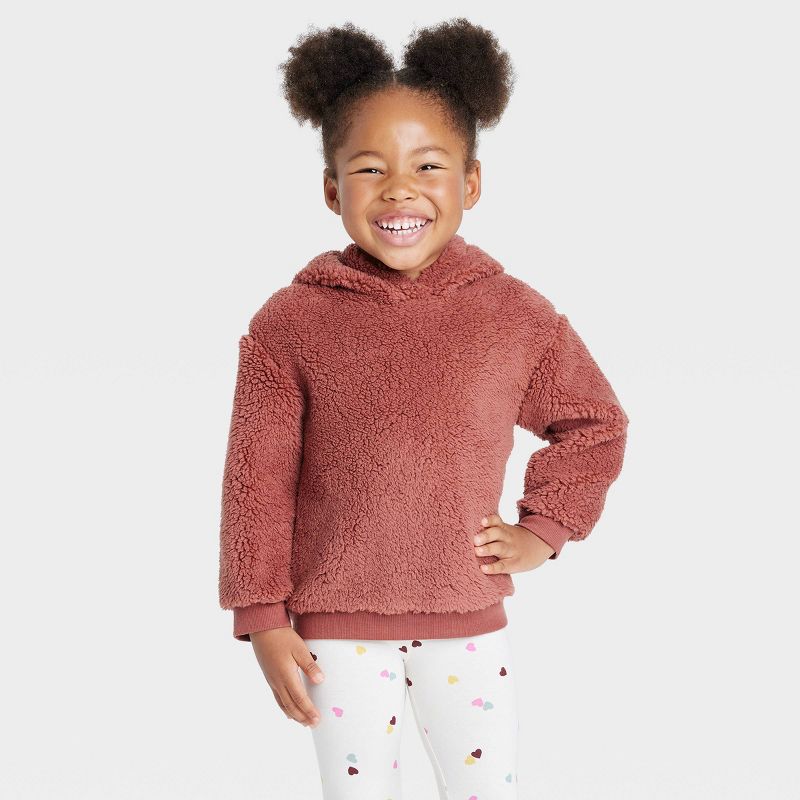 Grayson Collective Toddler Girls' Faux Shearling Hoodie - Maroon, 1 of 4