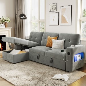 84" Modern Sofa Couch, 3 Seater Upholstered Sleeper Sofa Bed with Pull Out Bed & Storage, Deep Seat Sofa Couch for Living Room Bedroom Apartment - 1 of 4