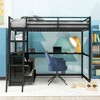 Twin Size Metal Loft Bed with Desk, Shelves and Two Built-in Drawers - ModernLuxe - image 2 of 4