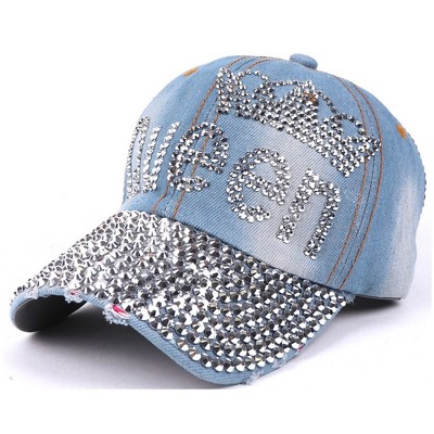 Women's Casual 100% Cotton Denim Baseball Bling Studs Cap