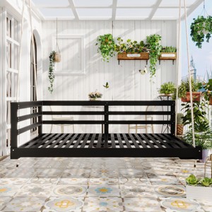 Twin Size Acacia Wood Garden Porch Swing Bed,Wooden Outdoor Patio Hammock Swing Chair with Ropes,2 Seater Hanging Garden Patio Chair-Coolbibila - 1 of 4