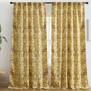 HLC.ME Florence Floral & Birds Back Tab Rod Pocket - Light Blocking Darkening Window Curtains, Set of 2 - 1 of 4