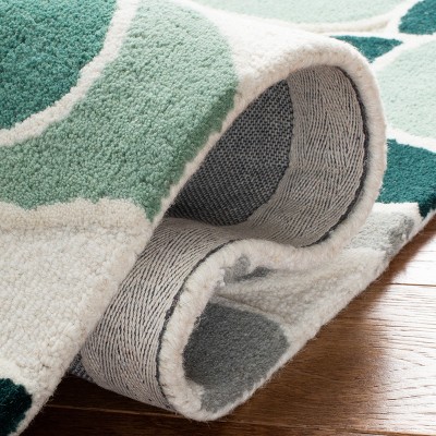 Ivory and Green Floral Hand-Tufted Wool Kids Runner Rug