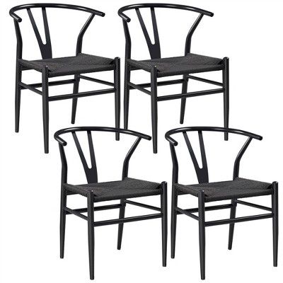Yaheetech Set of 4 Weave Dining Chairs with Y-shaped Backrest and Solid Metal Frame