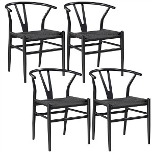 Yaheetech Set of 4 Weave Dining Chairs with Y-shaped Backrest and Solid Metal Frame - 1 of 4