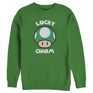 Men's Nintendo Super Mario St. Patrick's Day Extra Life Mushroom Lucky Charm Sweatshirt - 1 of 4