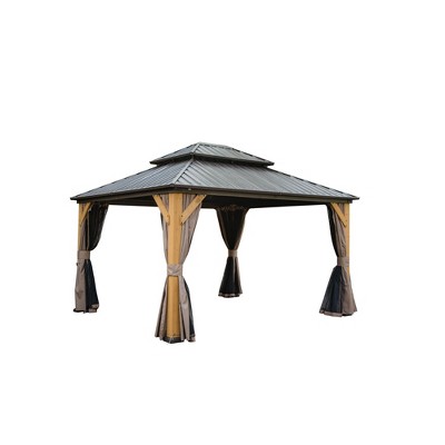 VisioGear Canopies and Gazebos, Gazebo with Double Roof Canopy, Gazebo Pavilion for Patio and Backyard, Brown, 166.44"*142.8"*122.16"