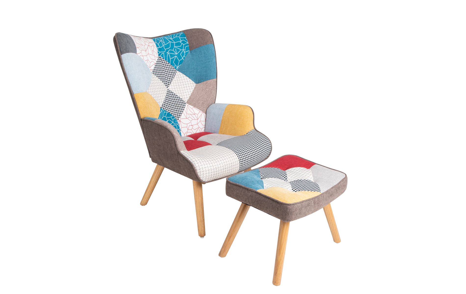 TiramisuBest Mid-Century Modern Fabric Accent Chair with Ottoman, Adjustable Backrest, Comfy Lounge Chair for Living & Bedroom,Colorful