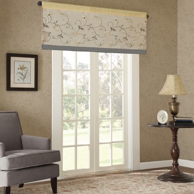 Yellow Floral Embroidered Rod Pocket Window Valance