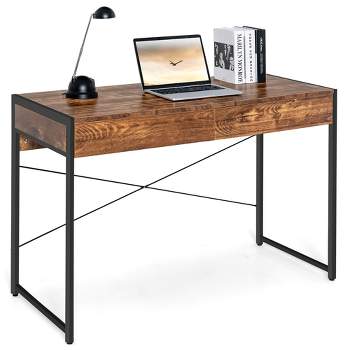 Costway 47'' Computer Desk Office Study Table Workstation Home W/  Adjustable Shelf Rustic Black/coffee/brown : Target