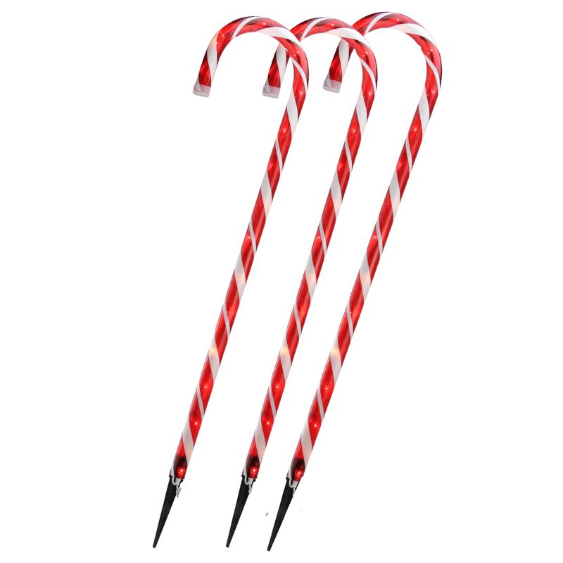 Northlight Set of 3 Lighted Red and White Candy Cane Outdoor Christmas Pathway Markers 28", 1 of 6