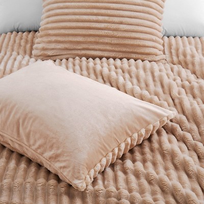 Camel Ribbed Flannel Down Alternative Comforter Set, Queen