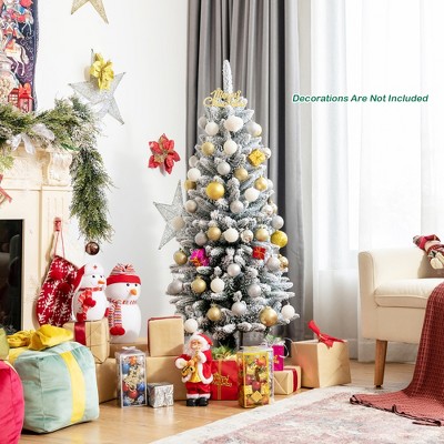 Snow-Flocked 4.5 Ft White PVC and PE Christmas Pencil Tree