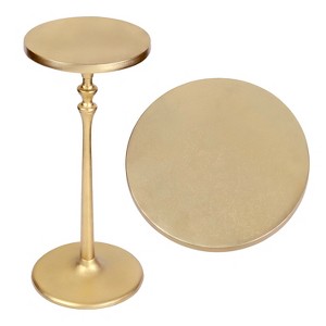 JONATHAN Y Lulu 19.5" Art Deco Classic Pedestal Round Metal Drink Table & Decorative End Table - 1 of 4