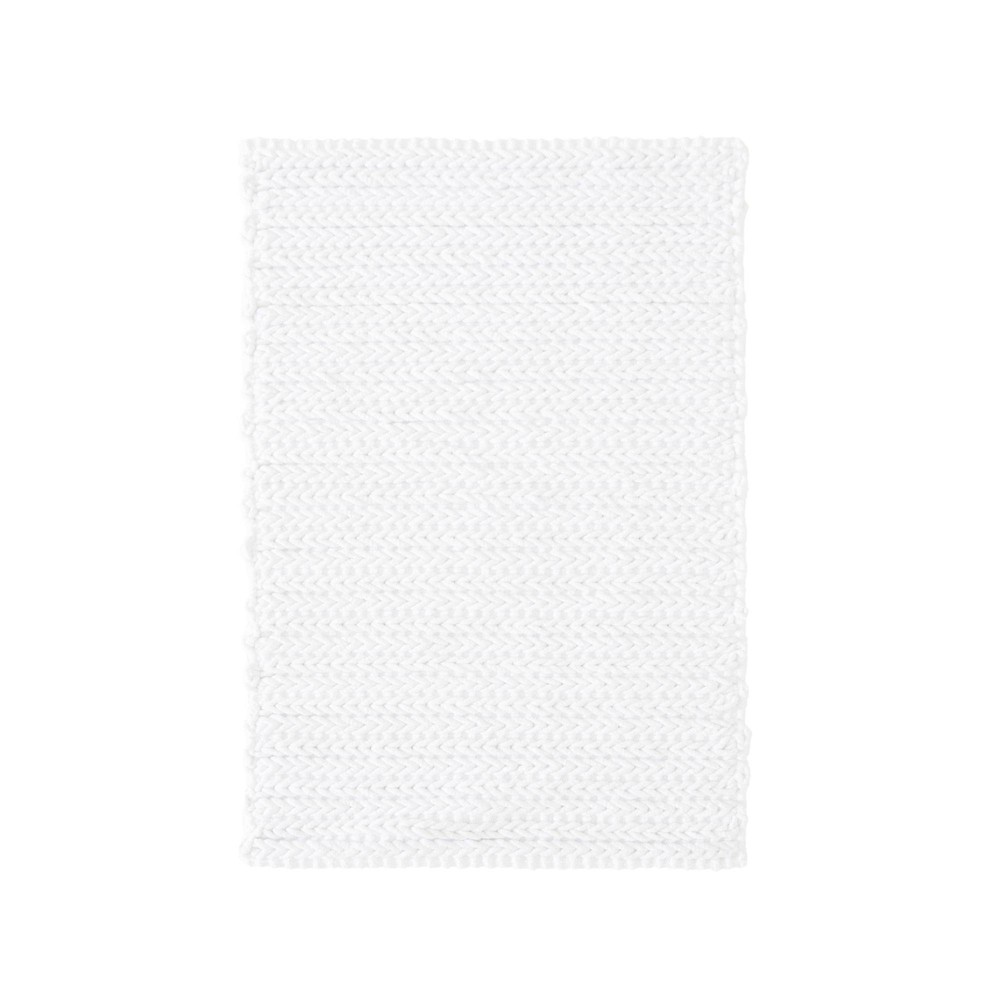 17inx24in Braided Cotton Chenille Chain Stitch Bath Rug White