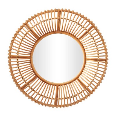 Bohemian Rattan Handmade Weaved Frame Wall Mirror Brown - Olivia & May
