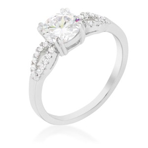 Slickblue Simple Round Solitaire Engagement Ring with Rhodium Finish, Clear Cubic Zirconia, Sizes 5-10 - 1 of 4