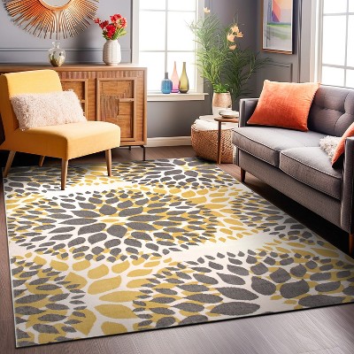 Sunburst Floral Medallion 6'6" x 9' Yellow Synthetic Area Rug