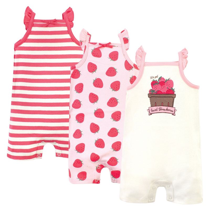 Touched by Nature Baby Girl Organic Cotton Rompers 3pk, Strawberries, 1 of 6