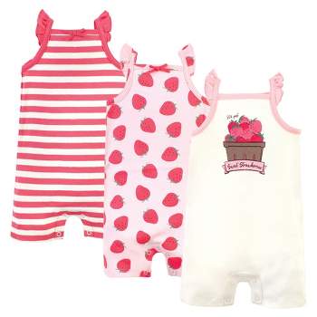 Touched by Nature Baby Girl Organic Cotton Rompers 3pk, Strawberries
