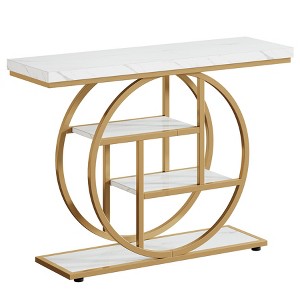 Gulches Industrial 4-Tier Console Table, Circle Base, White & Gold, 41.3", Sofa/Entryway/Hallway Accent Table with Storage - 1 of 4