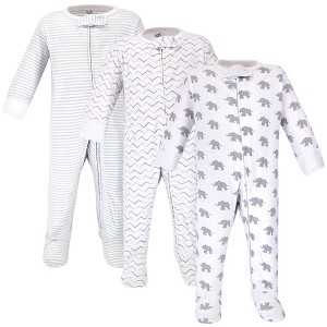 Touched by Nature Baby Organic Cotton Zipper Sleep and Play 3pk, Marching Elephant - 1 of 4