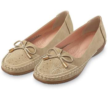 Collections Etc Perforated and Bow Detailed Moccasin-Style Shoes