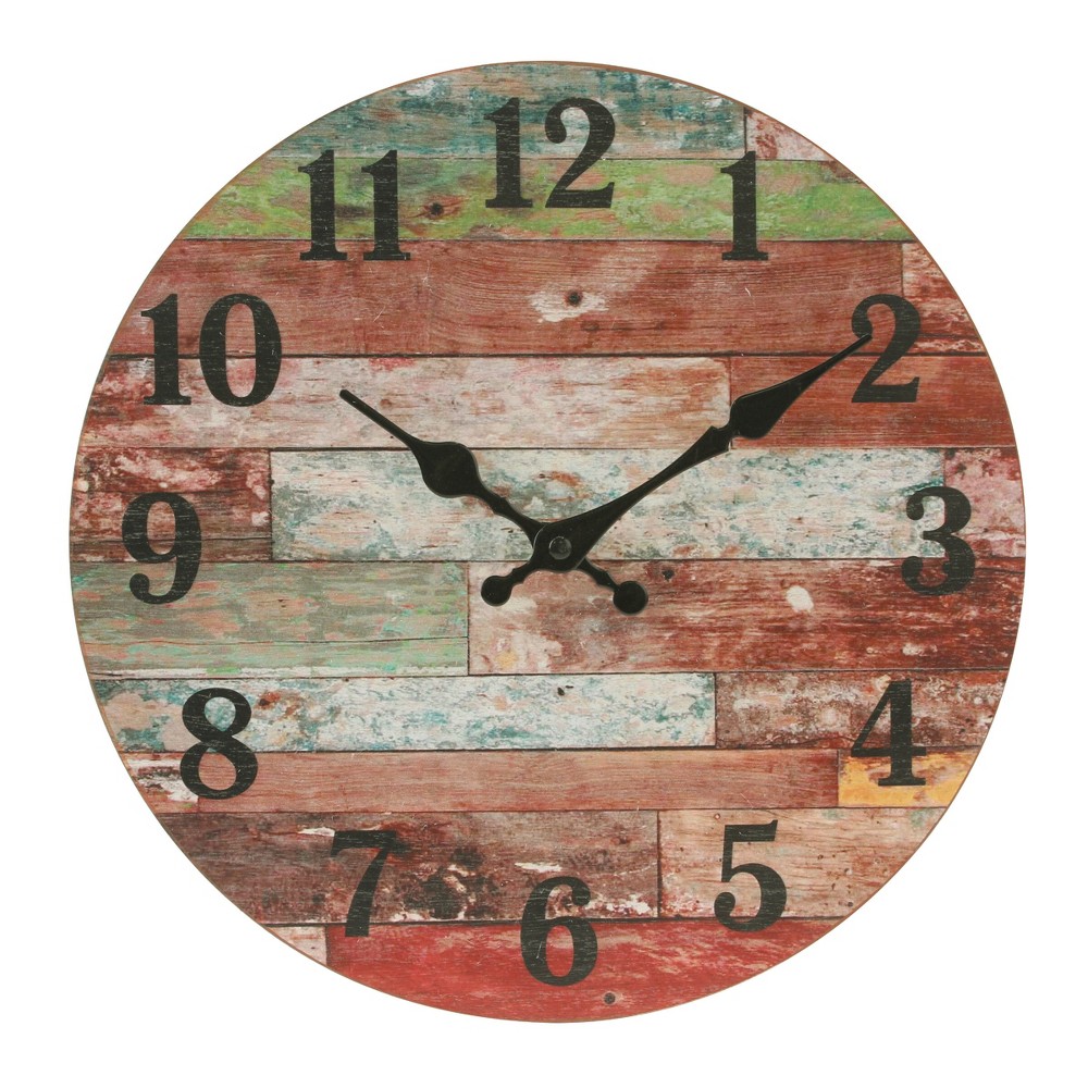 Photos - Wall Clock 12" Round Rustic Wooden  Red - Stonebriar Collection