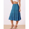 INSPIRE CHIC Women's Midi Solid Elastic Waist Flare Tiered A-Line Skirt with Pockets - 3 of 4