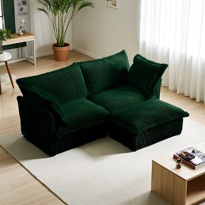 83.4" Corduroy Slipcovered L-Shaped Modular Sectional Sofa with French Edges & Removable Covers - 1 of 4