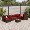 vidaXL Patio Lounge Set - Sectional Sofa, 8 Piece, Brown Poly Rattan, Cushions, Tempered Glass Tabletop, Modular Garden Furniture - 2 of 4