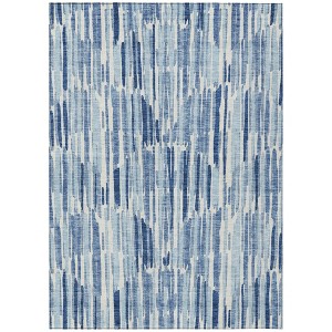 Navy Blue And Sky Blue Abstract Washable Indoor Outdoor Area Rug - 1 of 4