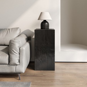 APRILSOUL33.75"Wood-Look Square-Column MGO End Table,Wood-Like Distressed Finish - 1 of 4