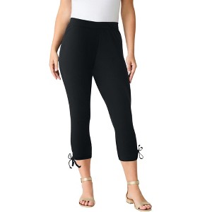 Roaman's Women's Plus Size Lace-Up Capri Leggings - 1 of 4