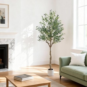 Coucheta 5/6/7ft Artificial Olive Tree with Planter, Realistic Faux Potted Plant with Fruits for Home Office Indoor Decor, Green - 1 of 4