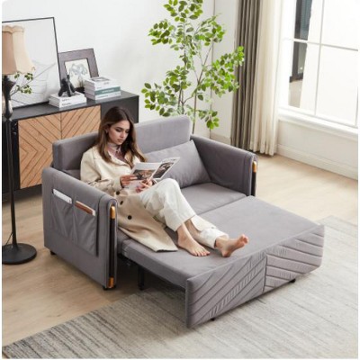 Vynxaria 54" Modern Convertible Sofa Bed with Detachable Arm Pockets & Pillows