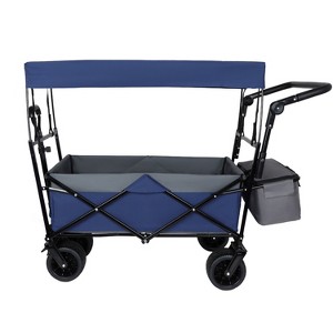 Grungis 39"H Wagon Storage Cart with Push Handle,Collapsible Shopping Wagon Cart with Canopy,Utility Cart with All-Terrain Wheels for Camping,Black - 1 of 4