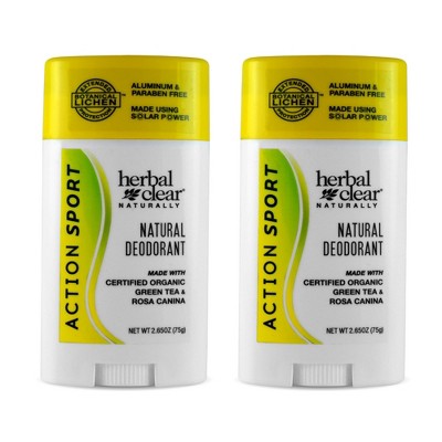 Action Sport Deodorant - Pack of 2 by Herbal Clear Naturally  -  2.65 oz Stick
