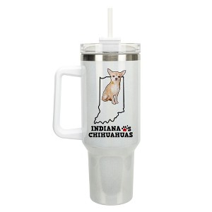 Elanze Designs The Hoosier State Indiana Loves Chihuahuas White Double Wall Stainless Steel Insulated Travel Tumbler with Lid and Straw, 40 Ounce - 1 of 4
