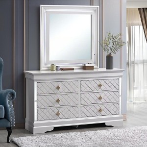 ORRD Farmhouse 6-Drawer Dresser, Pearl White Chest with Gold Handles - Fully Assembled Bedroom Storage Organizer - 1 of 4