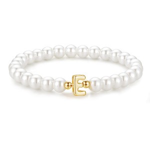 Turandoss Gold Initial Bracelets for Women Girls - Dainty Beaded Pearl Bracelets for Kids, Charm Letter Bracelet for Girl, Flower Girl Proposal Gifts - 1 of 4