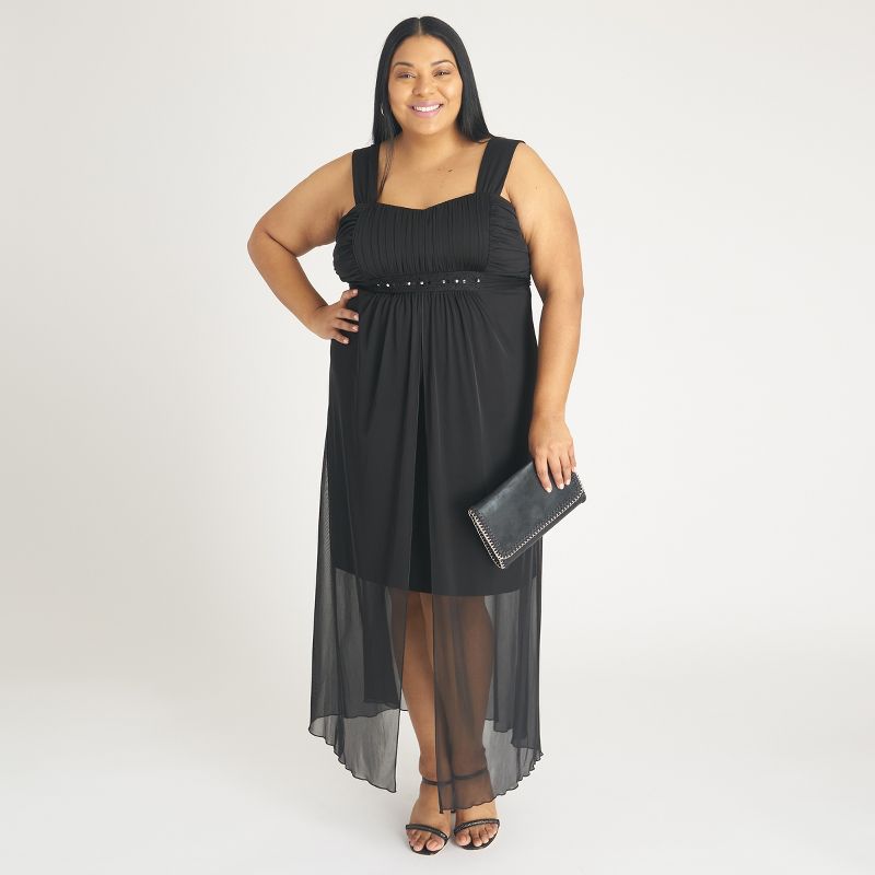 Women's Plus Black Mesh Maxi Dress - Connected Apparel, 3 of 4