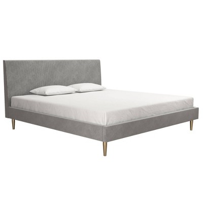 Daphne King-Sized Light Gray Velvet Upholstered Bed with Tufted Headboard