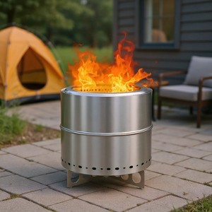 Resenkos 19.3in Smoke-Free Firepit with Silver Finish, Efficient Burn System for Backyard Gatherings, Portable and Safe Design， Silver - 1 of 1