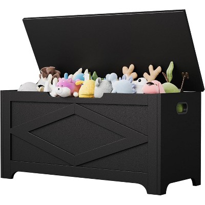 S/L Storage Chest, Wooden Storage Bench with 2 Safety Hinges, Easy Assembly, Modern Style Large Toy Chest for Entryway, Living Room, Bedroom