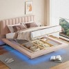 Queen Size Upholstered Floating Bed With Led Light And Usb Port, Hydrualic Platform Bed, Queen Bed Frame With 4 Storage Compartments-Cuddlewood - 3 of 4
