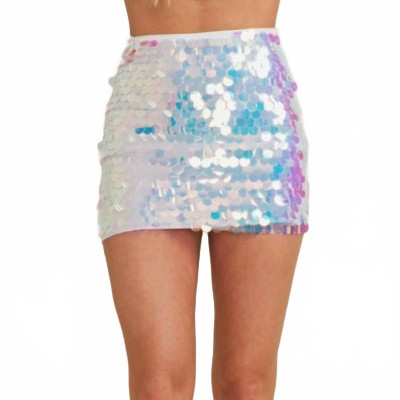 Women's Pearl Iridescent Sequin Disc Mini Skirt - Cloud Ten