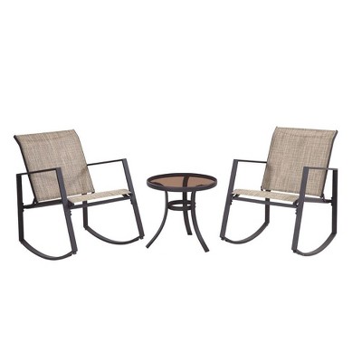 Liberty Garden Aurora 3 Piece Rocking Chair Bistro Set with Polyester Sling, Tan