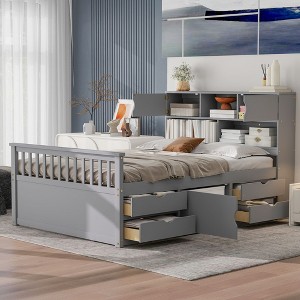AENKYO All-in-One Storage Platform Bed, Twin Captain Bed Frame with Bookcase & 4 Drawers, Space Saving Kids Bed - 1 of 4