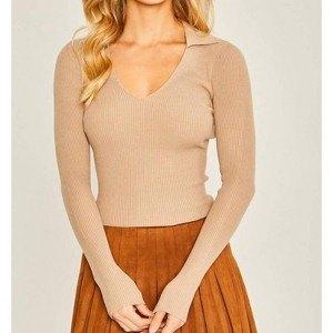 Women's Collared V Neck Sweater - LOVE TREE - 1 of 2